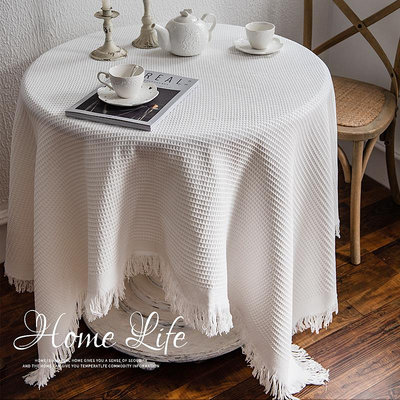 棉麻法式桌布沙發巾四季通用ins風日系茶幾布輕奢高級感拍照白色~大麥小鋪