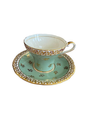 英國骨瓷安茲麗aynsley綠色小蠻腰咖啡杯盤