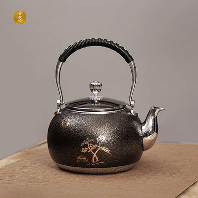 茶藝師 臺灣鶯歌燒不銹鋼壺316級 茶壺煮茶燒水壺電陶爐松月圖球形燒水壺