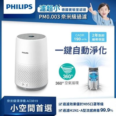 飛利浦 PHILIPS 高效PM0.003奈米級濾淨 空氣清淨機/空氣濾清器 AC0819/AC-0819