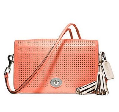 Coco小舖 COACH 23404 LEGACY PERFORATED LEATHER PENELOPE 珊瑚橘色