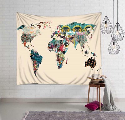 【Alice精品屋】北歐美ins世界地圖墻面背景掛毯裝飾畫布壁飾墻毯桌蓋布藝術掛布