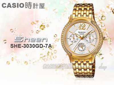 CASIO 時計屋 卡西歐手錶 SHEEN SHE-3030GD-7A 女錶 不鏽鋼錶帶 防水 礦石玻璃 保固 附發票
