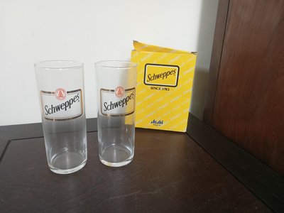 (日本生活用品)早期朝日啤酒贈品舒味思"schweppes"玻璃杯兩只(A601)