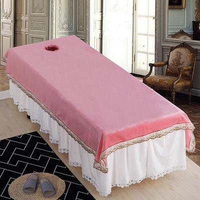 水晶絨美容院專用床單養生美容床單帶洞純色