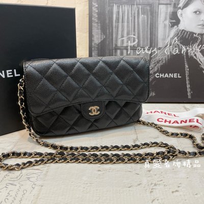 《真愛名牌精品》CHANEL AP2096 黑色荔枝皮金扣新款雙層WOC*全新*代購| Yahoo奇摩拍賣