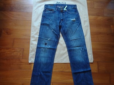 Marlboro Classics MCS 近新品突尼希亞製限量特殊刷破純棉藍色刷色單寧牛仔褲W33 L34(1245)