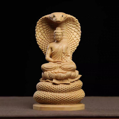 【二手】 黃楊木蛇佛釋迦摩尼佛像家居裝飾品手把公分131 木雕 把件 雕刻【板橋雅玩】