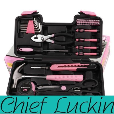 瑞幸首席賣場-39件套粉色女士工具組套45#碳鋼家用工具PE吹塑盒裝彩色多規格-百貨城