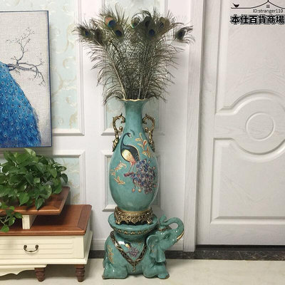 歐式美式陶瓷手繪復古擺件樣板間別墅客廳電視櫃插花落地大花瓶