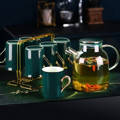 北歐冷水壺水具套裝家用輕奢水杯玻璃水壺陶瓷茶杯茶具客廳
