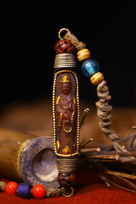 天然瑪瑙純手工掐絲鑲嵌寶石天珠，高8直徑2重約26克2412901【萬寶樓】古玩 收藏 古董