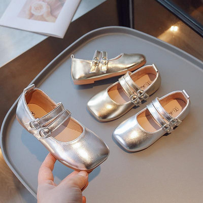 【小點點】小女孩皮鞋夏季韓版時尚兒童銀色表演鞋金色軟童休閒鞋簡約