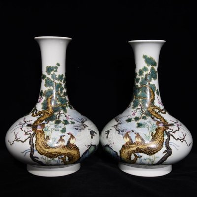 雍正粉彩花鳥紋賞瓶，高30cm直徑20cm，編號66 瓷器 古瓷 古瓷器