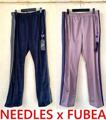 BLACK全新NEEDLES x FUBEA獨佔天鵝絨布直線條紋運動褲/休閒褲
