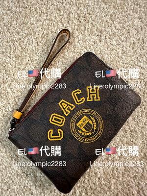EL~COACH CB855 深咖啡PVC配黃色 手拿包 現貨 附購買收據 特價1580