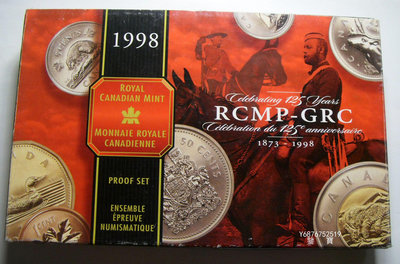 【鑒 寶】（外國錢幣） 加拿大 1998年 8枚 騎警120周年 紀念 精裝 套幣 其中含 6枚 銀幣 BTG1420