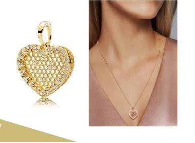 雅格時尚精品代購 PANDORA 鍍18k新款鑲鑽蜂窩花吊墜珠 925純銀 CHARMS 美國代購