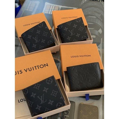 Louis Vuitton Lv經典黑色老花、灰色老花、壓紋格紋設計黑色男生 男款 皮夾 短夾