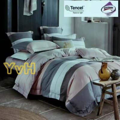 =YvH=雙人鋪棉床罩6件組 台灣製 Tencel 萊麗絲天絲 壓框枕套 兩用被雙面印花 全花百褶床裙 醒春