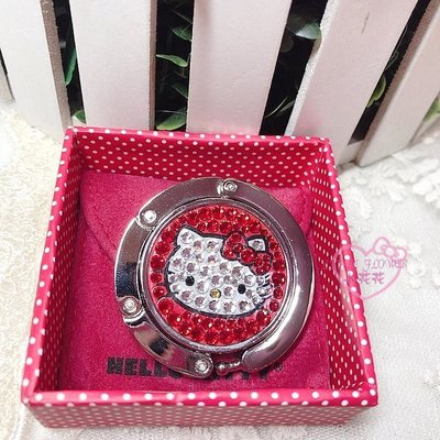 ♥小花凱蒂日本精品♥ 三麗鷗 KITTY 鑲水鑽 大臉 紅色 可收納 桌邊掛勾 居家收納小物 99800703