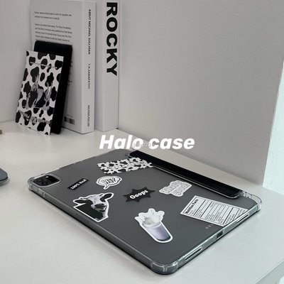 店長推薦  halo case黑色平板保護殼ipad磁吸保護套硬底帶筆槽10.9三折11寸-極巧