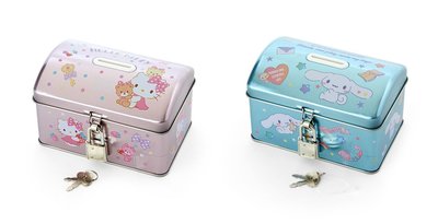 ♥小花花日本精品♥ Hello Kitty 大耳狗 鐵盒存錢筒 收納盒 飾品盒 附鎖 ~ 3