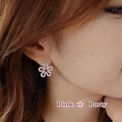 (轉賣) ☆Pink Party❤╯ 韓國飾品 無耳洞耳夾 水鑽花朵鏤空夾式耳環 三角耳夾