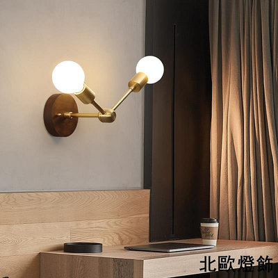 壁燈臥室現代簡約創意個性床頭燈陽臺樓梯過道燈胡桃實木 燈具