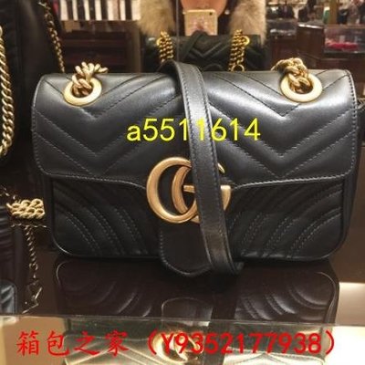 【二手正品98新】GUCCI 古馳 Marmont 白色 黑色22cm 迷你 皮革 鏈條包 單肩包 斜背包446744