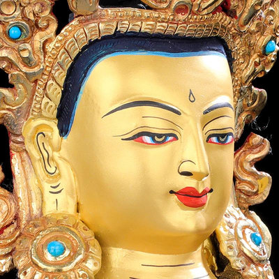 地藏王菩薩佛像擺件尼泊爾黃銅手工鎏金藏傳密宗供奉地藏菩薩10寸