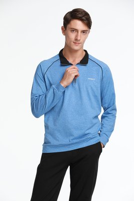 藍鯨高爾夫 【MEGA COOHT】「莫蘭迪色」男保暖運動衫 (輕刷毛/莫蘭迪藍)