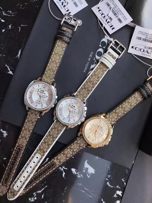 現貨熱銷-COACH 14503150 帆布錶帶 鑲鑽石英手錶 女錶 腕錶 購美國代購Outlet專場 可團購