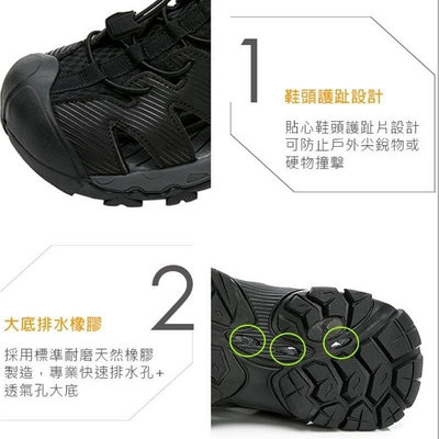 【精品涼鞋 舒適】利鞋帶 抓地耐磨護趾運動涼鞋 快速排水 黑AMS23750