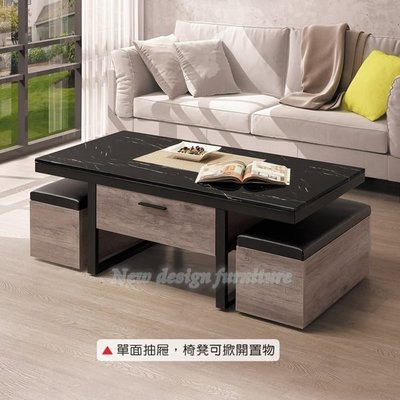 【N D Furniture】台南在地家具-設計款工業風強玻黑砂鐵腳木心板灰橡色人造石面120cm大茶几YH