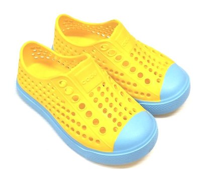 COQUI 透氣排水休閒鞋 洞洞鞋 小段 黃/淺藍