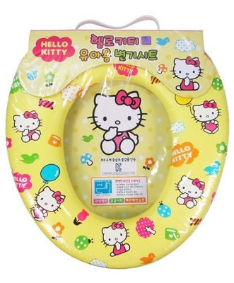 【卡漫迷】 Hello Kitty 馬桶座 黃 滿版 ㊣版 韓國製 凱蒂貓 嬰幼兒 訓練 輔助 軟墊式 馬桶 便座 練習