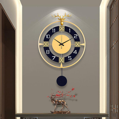 新中式掛鐘客廳家用餐廳墻上裝飾表風免打孔簡約輕奢鐘表 裝飾畫掛鐘 壁掛鐘表 靜音時鐘