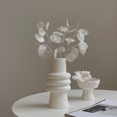ins風白色素胚創意直筒陶瓷花瓶法式家居擺件客廳裝飾品啞光文藝