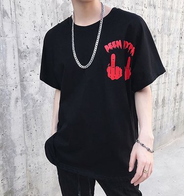 FINDSENSE H1夏季 新款 韓國 街頭 嘻哈 原宿 拼色個性圖案印花 時尚 寬鬆 個性短袖 半袖T恤 潮男上衣