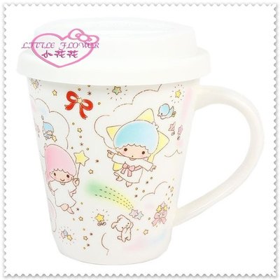 小花花日本精品♥ Hello Kitty 雙子星    陶瓷 馬克杯 附矽膠 咖啡杯沐浴彩虹系列11238201