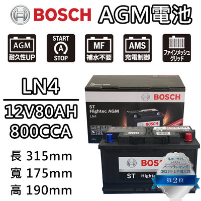 【彼得電池】BOSCH博世 LN4 AGM 80AH 汽車電瓶怠速熄火 油電車電池 賓士BENZ S204 W204