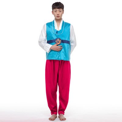 高雄艾蜜莉戲劇服裝表演服*韓服*傳統朝鮮男士韓服-湖藍色款-購買價$1200元/出租價$400元