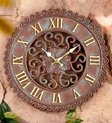 7559c 歐洲進口 好品質 34CM直徑  歐式古典美羅馬數字古銅色金屬感牆壁上掛鐘客廳房間時鐘鐘錶裝飾品擺件送禮禮品