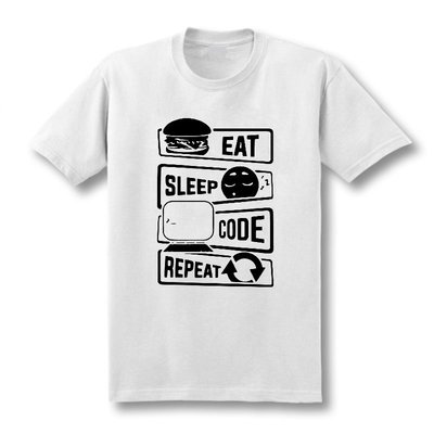 圓領短袖T恤程序猿周邊短袖T恤 吃飯睡覺編程EAT SLEEP CODE創意印花男女T恤