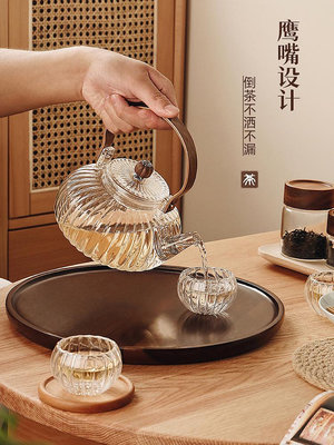 日式提梁小茶壺家用耐高溫玻璃泡茶壺單壺電陶爐煮茶壺燒水壺茶具~優樂美