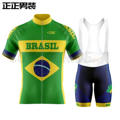 最新庫存巴西國家隊男士自行車球衣套裝短袖夏季自行車騎行服裝 Brasil 自行車球衣-正正男裝