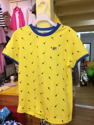 FILA男童春夏短袖上衣 - 男款吸濕排汗短袖T恤 黃色135.145cm