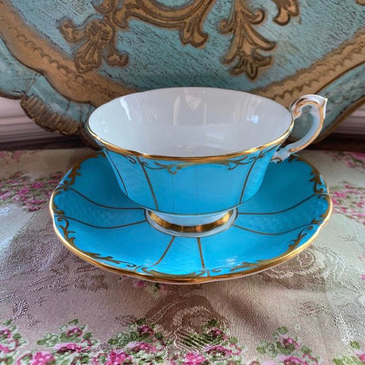 英國中古帕拉貢paragon藍色描金咖啡杯盤
