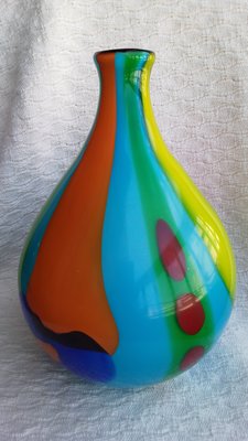 意大利名廠 Murano 古董水晶手工玻璃瓶 1950年代出品 (外)多彩+(內)白 狀態完美